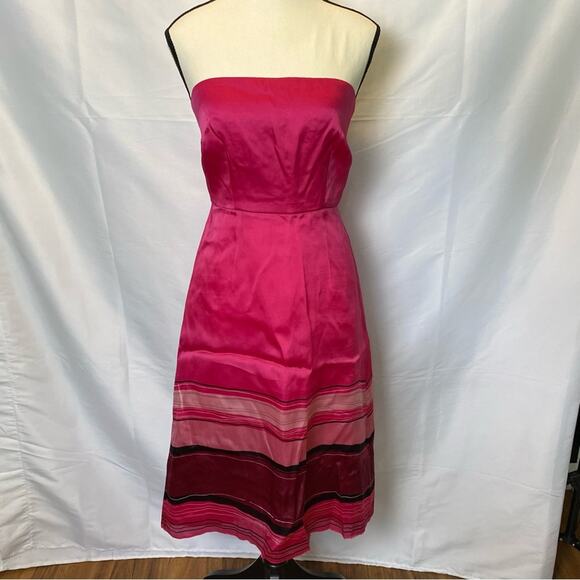Kay Unger Strapless Pink Striped A-line Silk Midi Cocktail Dress Size 2 Womens - Picture 1 of 15
